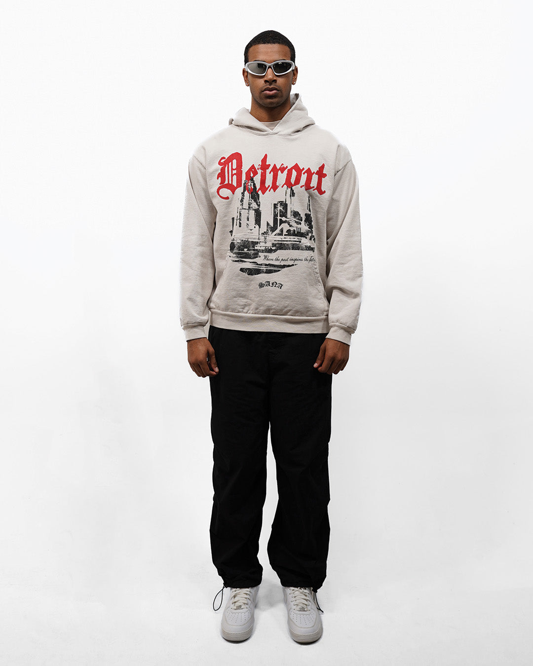 DISTRESSED 3D DETROIT HOODIE - CEMENT